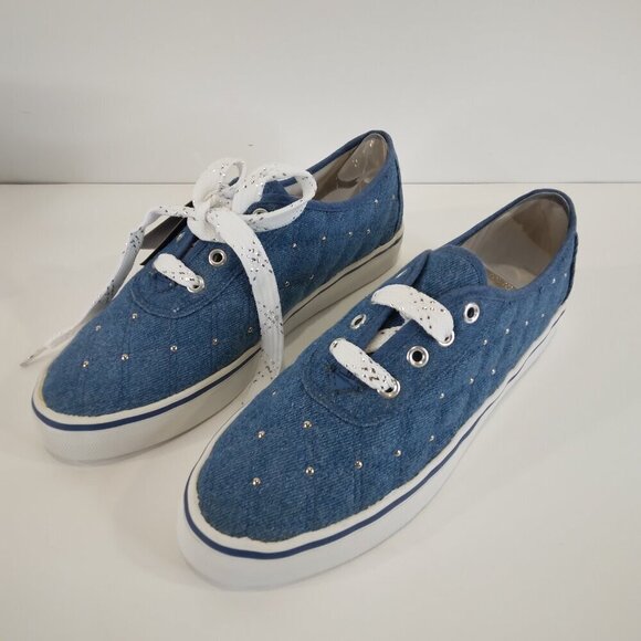 NWT Sebastino Quilted Studded Denim Blue Sneakers Size 7.5 - Picture 3 of 15